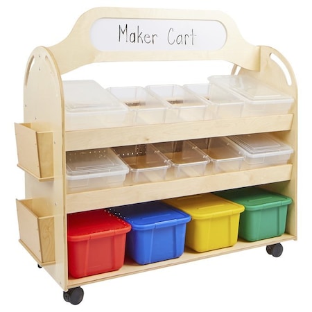 Childcraft Mobile Makerspace Cart, Clear, Translucent, and Assorted Color Trays, 48-1/4 x 22-1/2 x 49 Inches 2024131